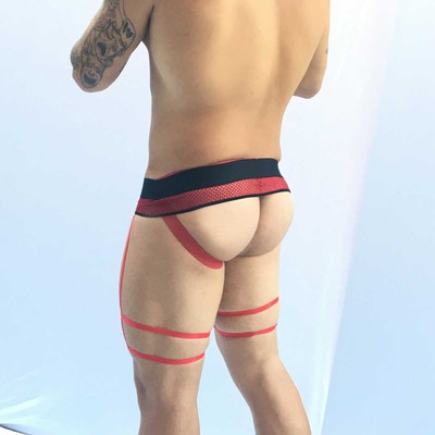 Cueca Strap em Suplex e Arrastão Vermelho com Cinta-Liga Persex - SD Clothing | Tamanho Único