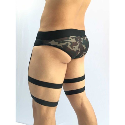 Cueca Tanga em Suplex e Tule Camuflado com Cinta-liga e Persex - SD Clothing | Tamanho Único