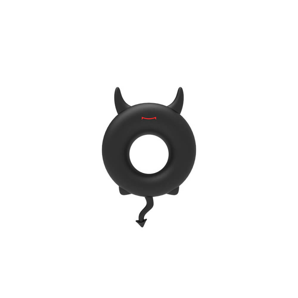 Cute Party Little Devil - Anel Peniano em Silicone Cirúrgico com Chifres e Calda Estimuladora - 6,7 x 4,3 cm - 2