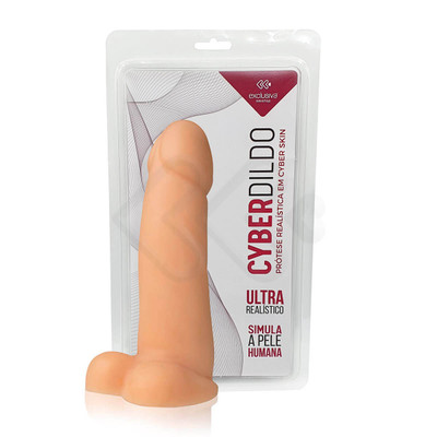 Cyber Dildo DR2 - Prótese Realística em Cyberskin com Glande Definida, Escroto e Vértebra - 16,5 x 4,1 cm