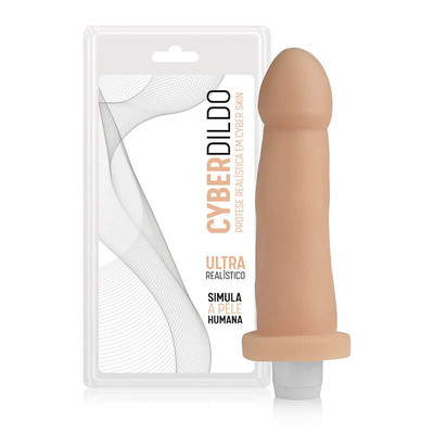 Cyber Dildo R2 - Prótese Realística em Cyberskin com Glande Definida, Veias Salientes e Vibro Multivelocidade - 15,7 x 4,5 cm