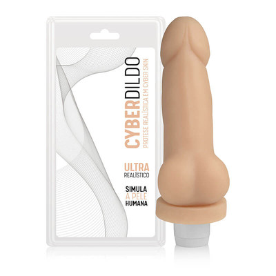 Cyberdildo - Prótese Realística com Glande e Escroto, Feito em Cyber Skin com Multivelocidade - 13 x 4,4 cm