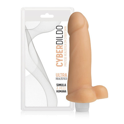 Prótese Realística com Glande e Escroto, Feito em Cyber Skin com Multivelocidade - Cyberdildo | 17 x 4,3 cm