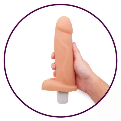 Prótese Realística com Glande e Escroto, Feito em Cyber Skin com Multivelocidade - Cyberdildo | 17 x 4,3 cm