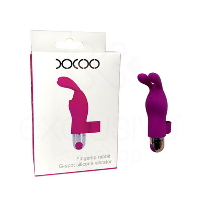 Dedeira Estimuladora de Clitóris em Forma de Coelho com 10 Modos de Vibração - XXOO Fingertip Rabbit - 7,5 x 3 cm | Cor: Roxo