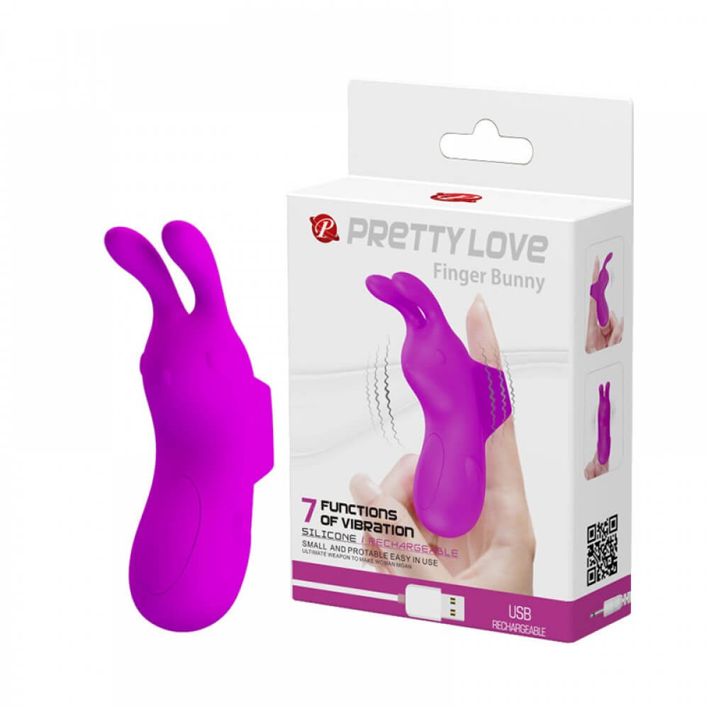 Dedeira em Silicone com Forma de Coelho, 7 Modos de Vibração, Função Memória e Recarregável - Pretty Love Finger Bunny - 1