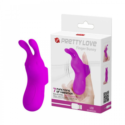 Dedeira em Silicone com Forma de Coelho, 7 Modos de Vibração, Função Memória e Recarregável - Pretty Love Finger Bunny |Roxo