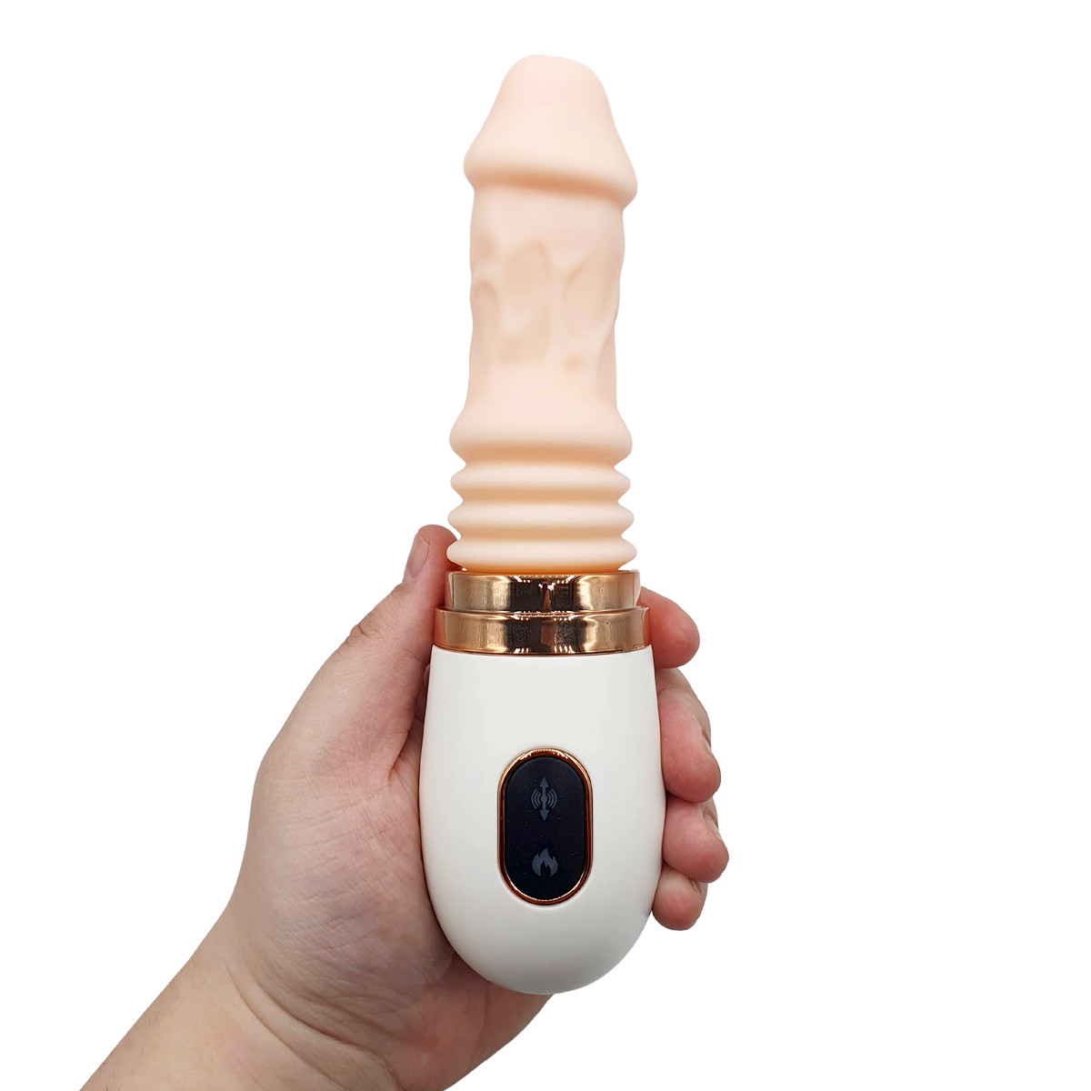 Prótese Peniana em Silicone com Ventosa, 7 Modos de Vibração e Movimentos Rotativos,  Auto Aquecimento e Controle Remoto - Dibe Cyclone Fire | 8,5 x 3,3 cm - 5