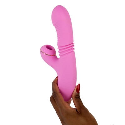 Foto 1 do produto Vibrador Estimulador de Ponto G e Clítoris Recarregável em Silicone com Modo Aquecimento, 7 Modos de Vibração e Sucção - Dibe Sex Massager | 11 x 3,5 cm | Disponível em 2 Cores