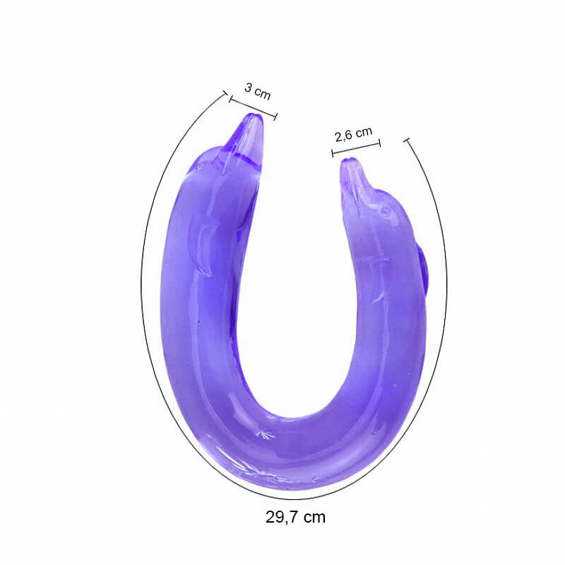 Double Dolphin - Prótese Dupla com Formato de Golfinho Flexível - 29,7  X 3 x 2,6 cm | Cor: Roxo - 3