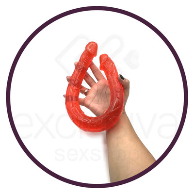 Foto 3 do produto Double Dong - Prótese em Forma de Pênis Duplo com Veias Salientes - 45 x 3,5 cm | Cor: Vermelho