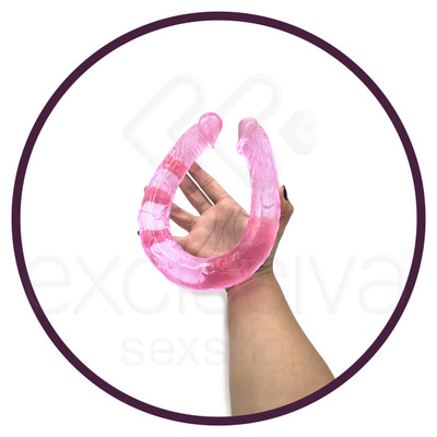 Double Dong - Prótese em Forma de Pênis Duplo com Veias Salientes 45 x 3,5 cm | Cor: Rosa