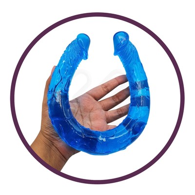 Double Dong - Prótese em Forma de Pênis Duplo com Veias Salientes 45 x 3,5 cm | Cor: Azul