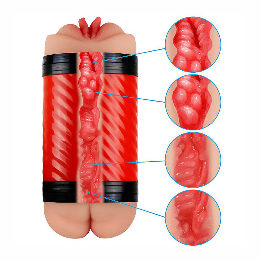 Masturbador Duplo que Simula Sexo Vaginal e Anal com Texturas Interna - Double Entrance | 15,4 x 6,9 cm | Disponível em 2 Cores - 6
