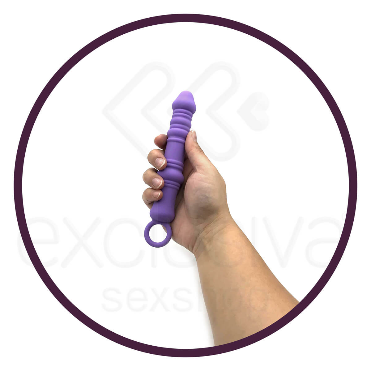 Dutch Cannon - Plug Anal com Textura Anelar e Alça de Segurança - 15,4 x 3 cm | Cor: Roxo - 3