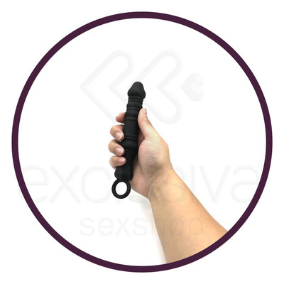 Dutch Cannon - Plug Anal com Textura Anelar e Alça de Segurança - 15,4 x 3 cm | Cor: Preto