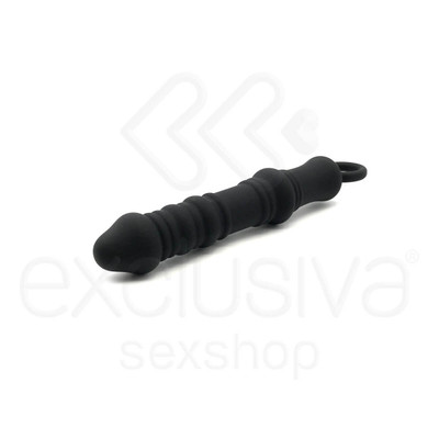 Foto 2 do produto Dutch Cannon - Plug Anal com Textura Anelar e Alça de Segurança - 15,4 x 3 cm | Cor: Preto