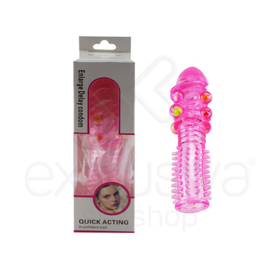 Foto 1 do produto Enlarge Delay Condom - Capa Peniana Extensora em TPE - 14,2 x 3,3 cm | Cor: Rosa