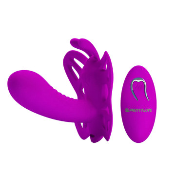 Estimulador Clitoriano em Forma de Borboleta com Mini Pênis, 12 Modos de Vibração e Controle Remoto sem Fio - Pretty Love | Disponível em 2 Cores