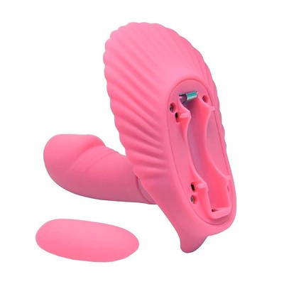 Foto 4 do produto Estimulador Clitoriano em Forma de Concha com Mini Pênis Penetrável, 30 Funções de Vibração e Controle sem Fio - Pretty Love Fancy Clamshell | Cor: Rosa