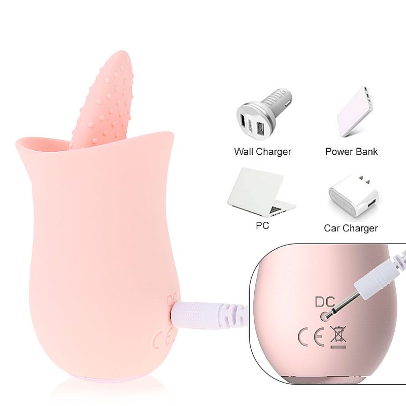 Estimulador Clitoriano Recarregável em Formato de Rosa com 10 Modos de Vibrações em Movimentos de Língua - Vibrating Cunnilingus Massager | Disponível em 3 Cores - 10