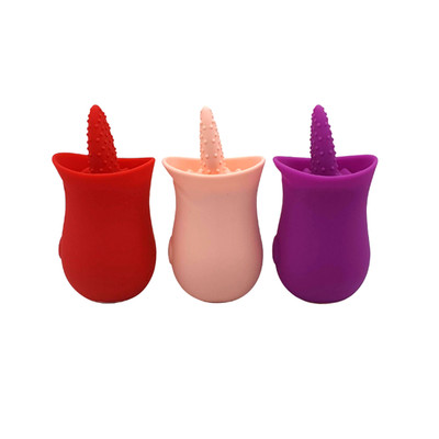 Foto 2 do produto Estimulador Clitoriano Recarregável em Formato de Rosa com 10 Modos de Vibrações em Movimentos de Língua - Vibrating Cunnilingus Massager | Disponível em 3 Cores