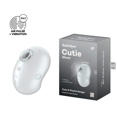 Foto 1 do produto Estimulador Clitoriano Recarregável em Silicone com 2 Motores, 11 Intensidades de Ondas de Pressão e 12 Modos de Vibração - Satisfyer Cutie Ghost | 9,0 x 5,6 cm | Cor: Branco