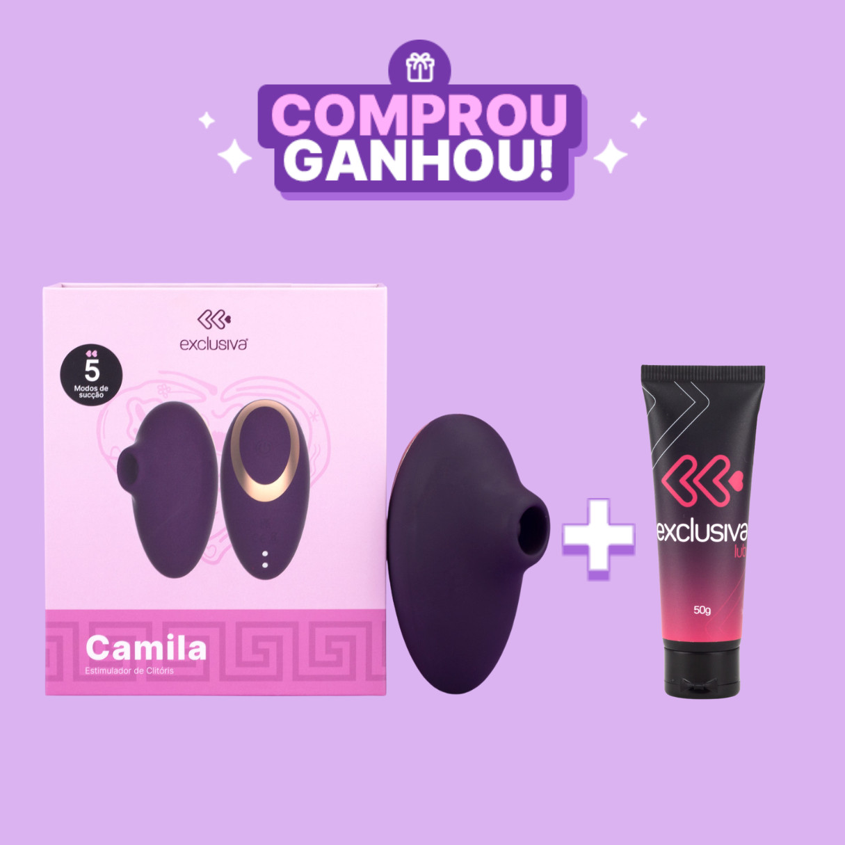 Estimulador Clitoriano em Silicone, 5 Tipos de Ondas de Pressão e Recarregável - Exclusiva Camila | 9,5 x 5,8 cm - 1