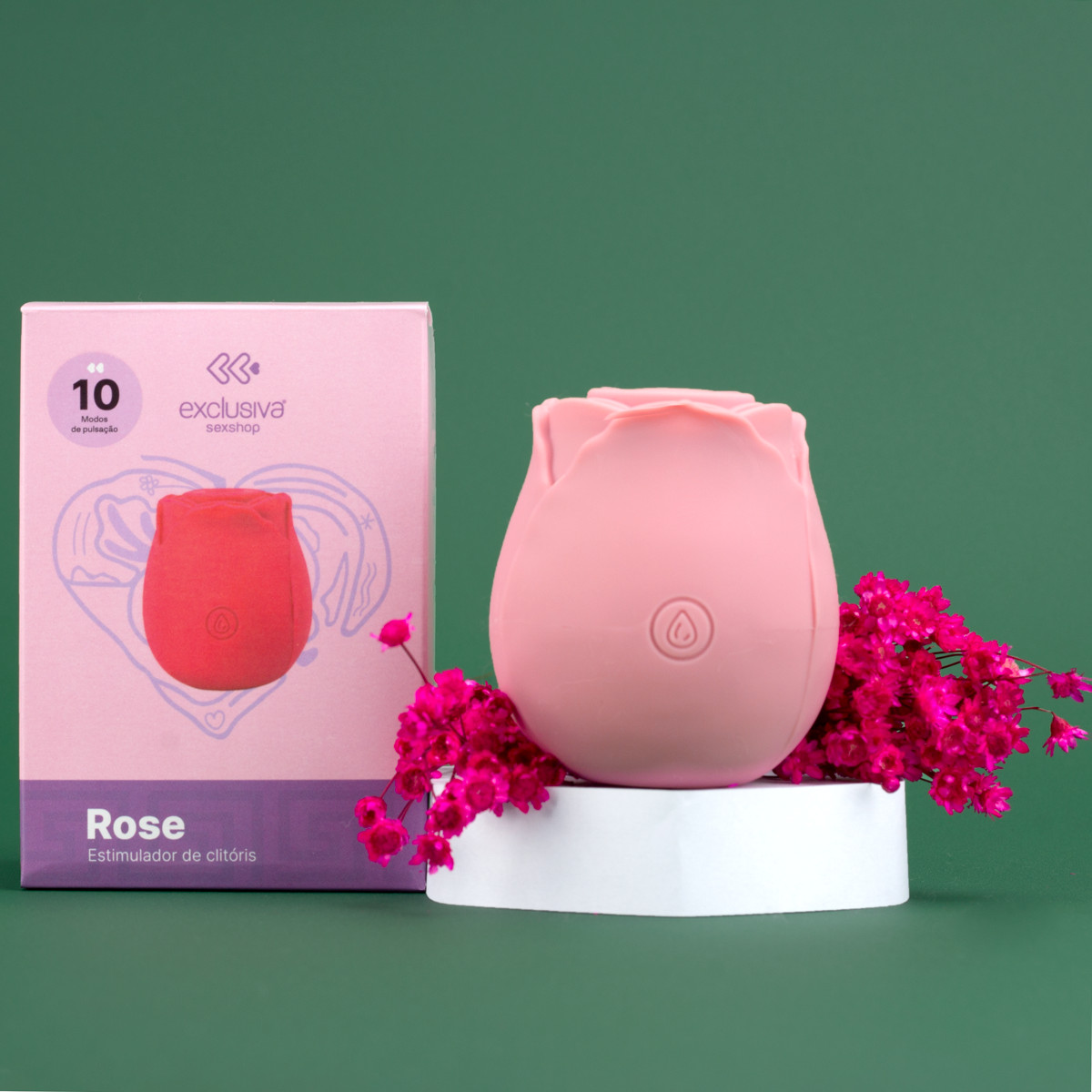 Estimulador Clitoriano em Silicone com Formato de Rosa, 10 Modos de Pulsação e Recarregável - Exclusiva Rose | 6,6 x 5,9 cm | Disponível em 3 Cores - 2