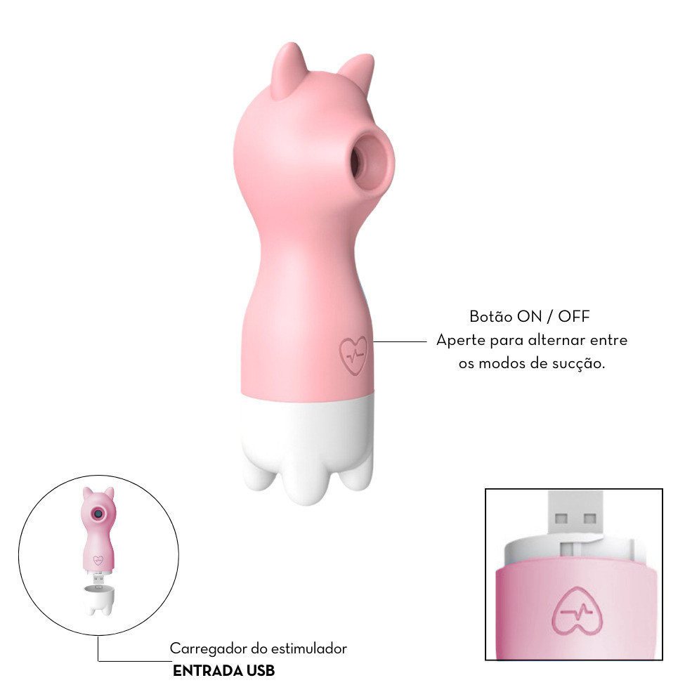 Estimulador de Clitóris em Forma de Gatinho com 10 Modos de Pulsação e Carregamento via USB - Pink Cat | 10,7 x 3,8 cm - 3