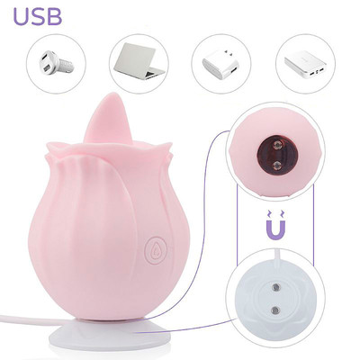 Foto 6 do produto Estimulador de Clitóris em Formato de Rosa com Língua, Recarregável e 10 Modos Vibração - S-Hande Nectar | 7,8 x 5,3 cm