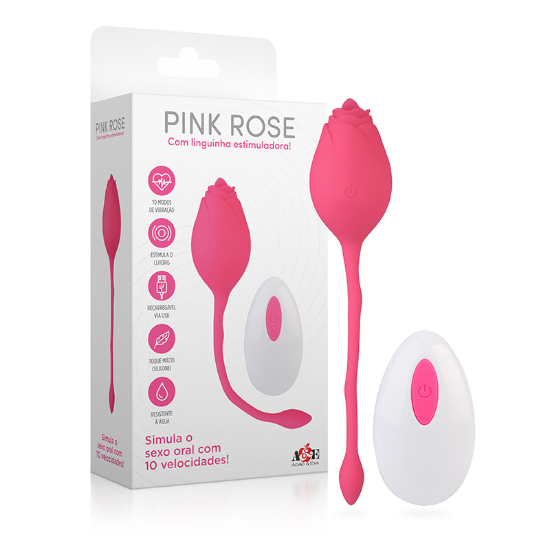 Estimulador de Clitóris Recarregável no Formato de Rosa com 10 Movimentos de Língua e Controle Remoto Sem Fio - Pink Rose | 6,5 x 3,8 cm - 1