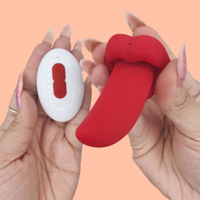 Estimulador de Clitóris em Silicone no Formato de Língua com 10 Modos de Vibração, Carregamento via USB e Controle Remoto Sem Fio - Tongue Vibrator | 6 x 2,5 cm