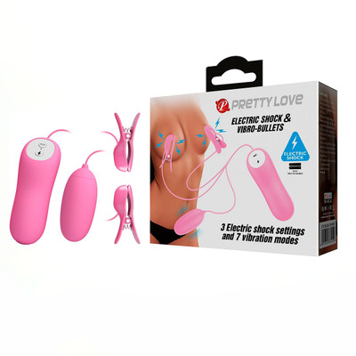 Estimulador de Mamilos com 3 Níveis de Choque e Bullet com 7 Modos de Vibração - Pretty Love Eletric Shock & Vibro-Bullets | 5,9 x 2,6 cm