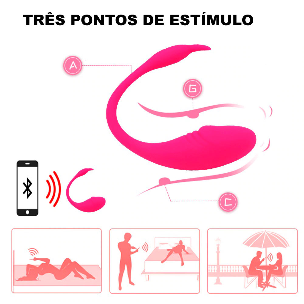 Estimulador de Ponto G e Clitóris Recarregável em Silicone com 4 Modos de Vibração e Controle Por Aplicativo à Distancia - Vivid TadPole FoLove - 21,5 x 3,6 cm - 3