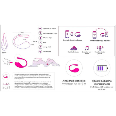 Foto 6 do produto Estimulador de Ponto G e Clitóris Recarregável em Silicone com 7 Modos de Vibração e Controle Por Aplicativo à Distancia - Lovense Lush III | 20,5 x 3,6 cm