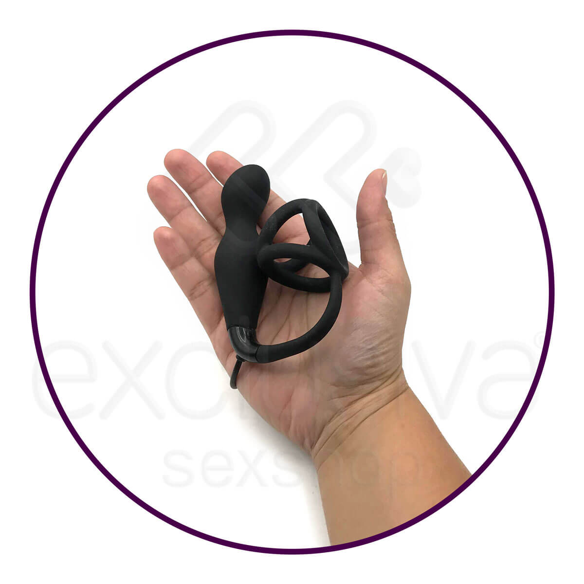 Estimulador de Próstata Recarregável com Anel Peniano, Escrotal, 10 Modos de Vibração e Controle com Fio - 7,5 x 2 cm - 3