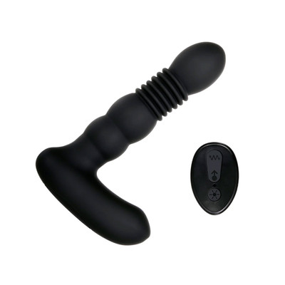 Foto 2 do produto Estimulador de Próstata Recarregável com Movimento Vai e Vem, Função de Aquecimento, 6 Modos de Vibração e Controle Remoto Sem Fio - Adam & Eve Warming Thrusting Prostate Probe | 12,3 x 3,2 cm