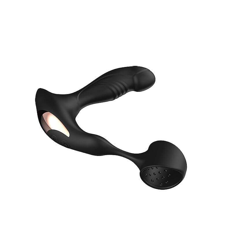 Estimulador de Próstata Recarregável em Silicone com Anel Peniano Texturizado, Função Aquecimento, 7 Vibrações e Controle sem Fio - 10 x 3,1 cm - 2