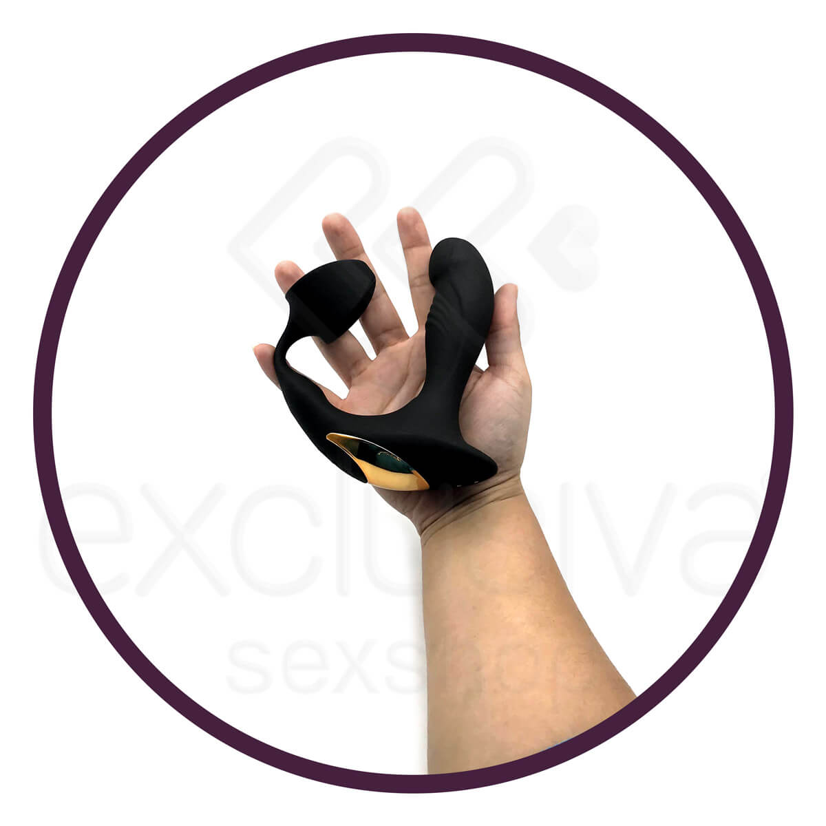 Estimulador de Próstata Recarregável em Silicone com Anel Peniano Texturizado, Função Aquecimento, 7 Vibrações e Controle sem Fio - 10 x 3,1 cm - 7