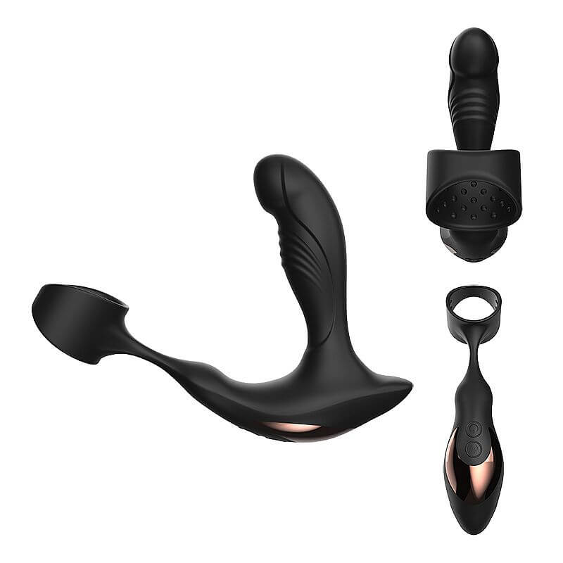 Estimulador de Próstata Recarregável em Silicone com Anel Peniano Texturizado, Função Aquecimento, 7 Vibrações e Controle sem Fio - 10 x 3,1 cm - 5