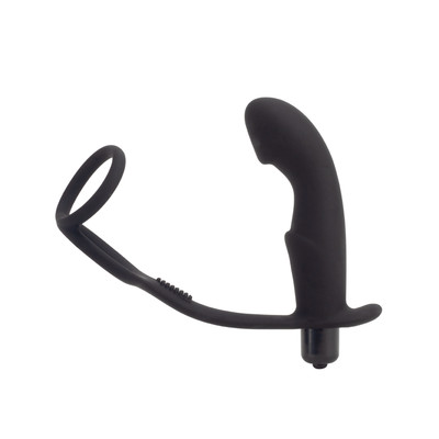 Estimulador de Próstata em Silicone com Anel Duplo e 10 Modos de Vibração à Pilha - SI | 9,5 x 2,7 cm