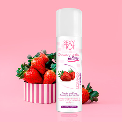 Desodorante Íntimo com Aroma de Morango com Champagne em Aerossol - Eva Cosméticos | 166 ml