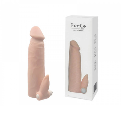 Fanle - Capa Peniana com Estimulador de Clítoris e Vibração Única - 16,5 x 4 cm | Cor: Bege
