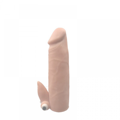 Fanle - Capa Peniana com Estimulador de Clítoris e Vibração Única - 16,5 x 4 cm | Cor: Bege