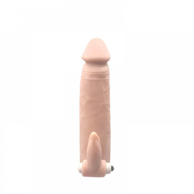 Foto 4 do produto Fanle - Capa Peniana com Estimulador de Clítoris e Vibração Única - 16,5 x 4 cm | Cor: Bege