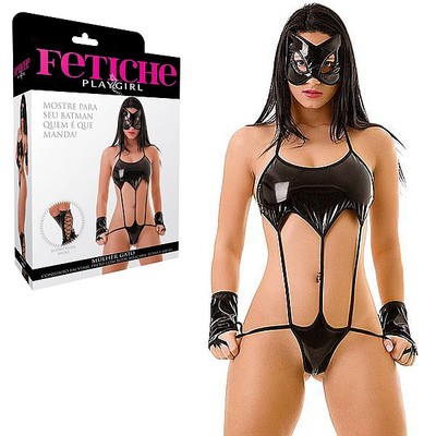 Foto 1 do produto Fantasia Fetiche Playgirl - Mulher Gato em Vinil Elástico com Máscara, Luvas e Caneleiras