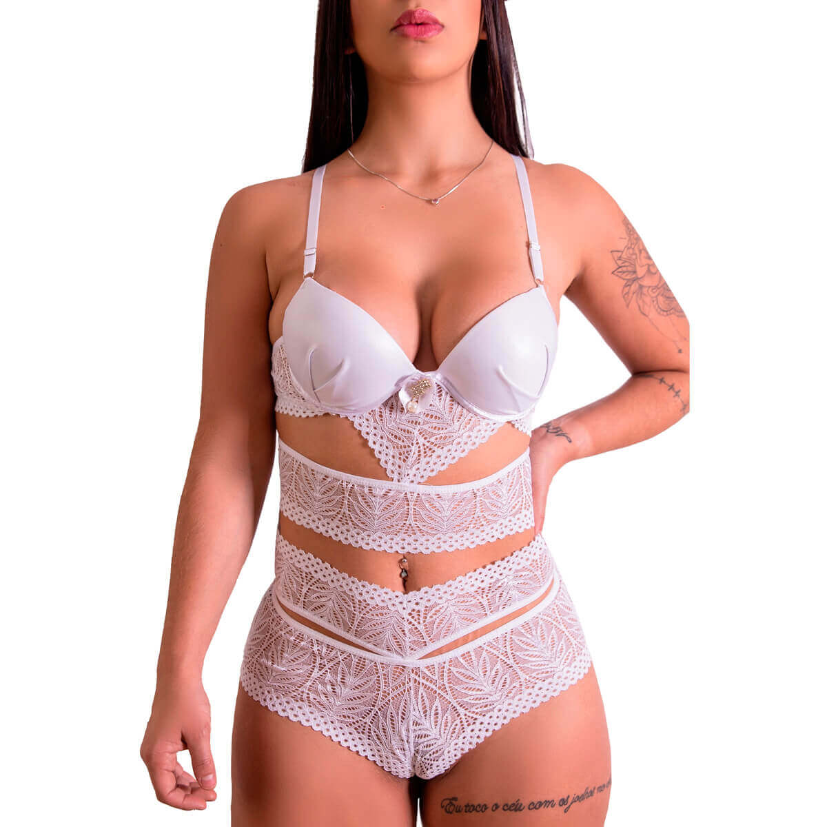 Conjunto em Microfibra com Bojo Banana e Detalhes em Renda - Fascino Lingerie | Disponível em 4 Cores e 4 Tamanhos - 3