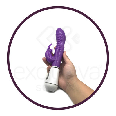 Foto 5 do produto Female Masturbation - Vibrador com Estimulador de Clitóris e 10 Modos de Vibração - 22 x 3,5 cm | Cor: Roxo