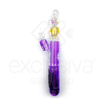 Foto 3 do produto Female Masturbation - Vibrador Rotativo Vai E Vem Recarregável com Vibração, Textura que Abre e Fecha e Estimulador Clitoriano em Forma de Borboleta - 29 x 3,5 CM | Cor: Roxo
